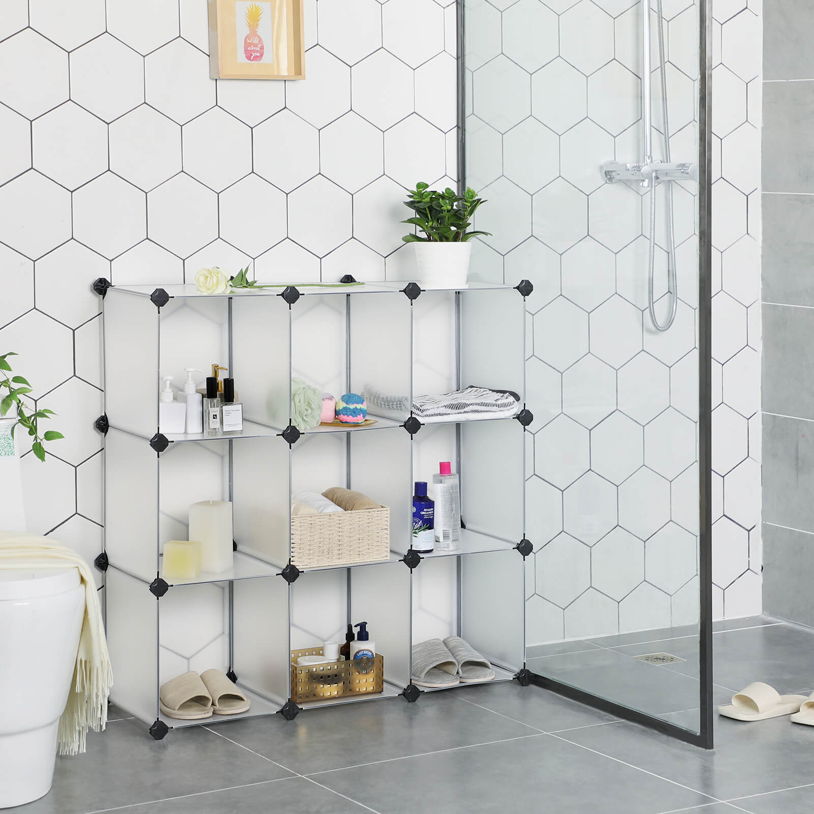 Storage Organizer - Plastic - White - 9-Cube Design for Versatile Shelving