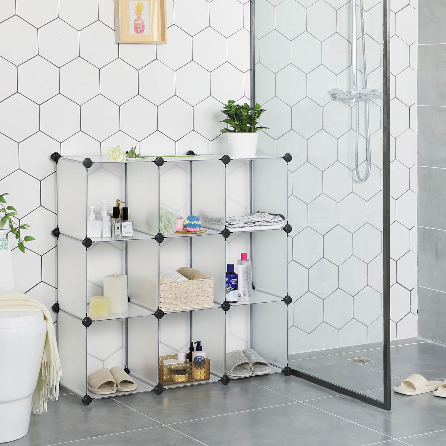 Storage Organizer - Plastic - White - 9-Cube Design for Versatile Shelving