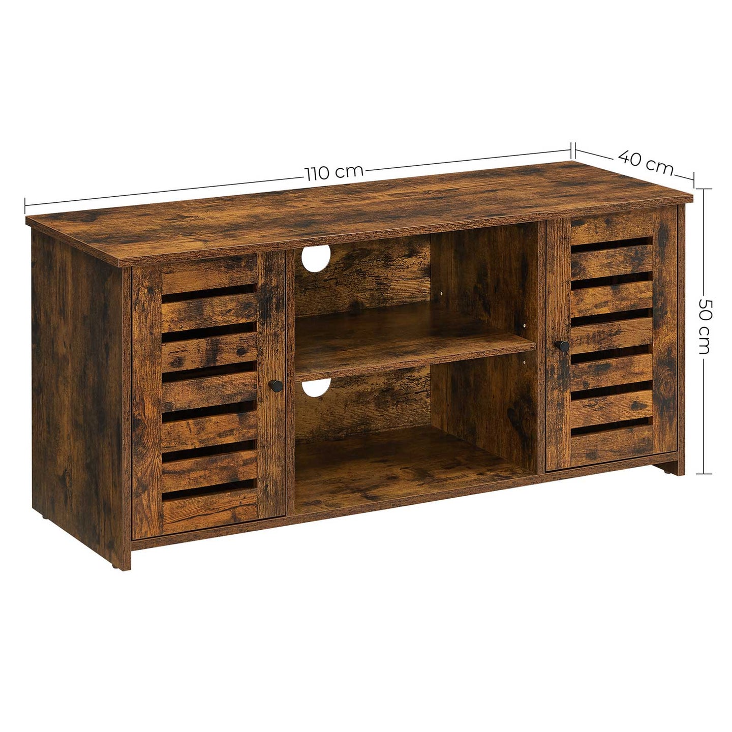 TV Cabinet - Engineered Wood - Rustic Brown - Adjustable Shelves with Cable Management
