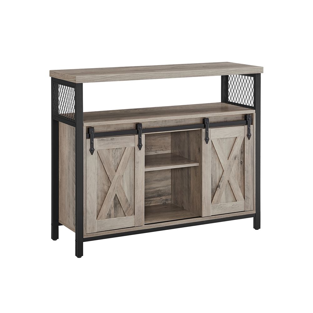 Kitchen Cabinet - Wood - Rustic Brown and Black - 2 Sliding Barn Doors