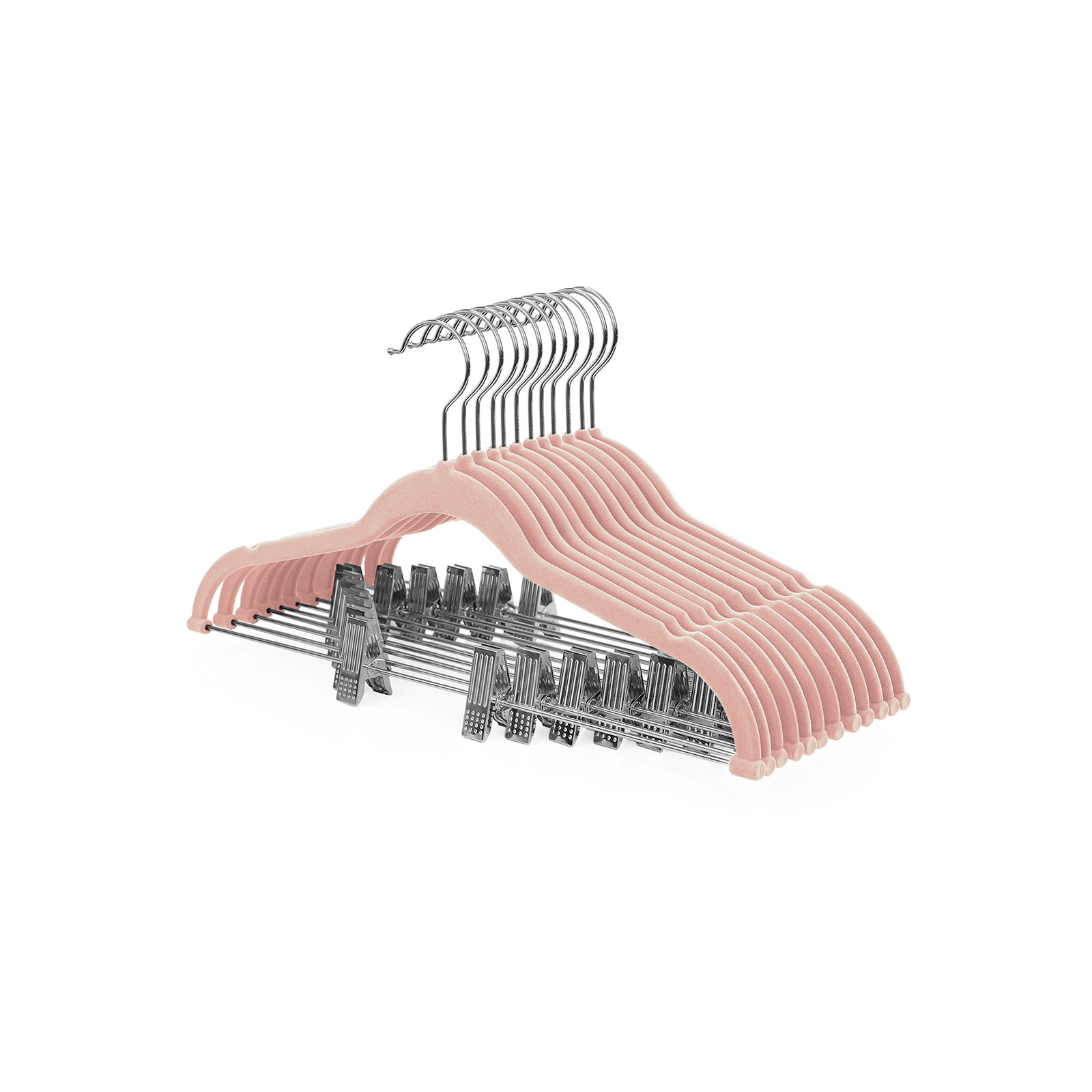 Adjustable Pants Hangers - Velvet - Grey - 12 Pieces with Clips and Non-Slip Design