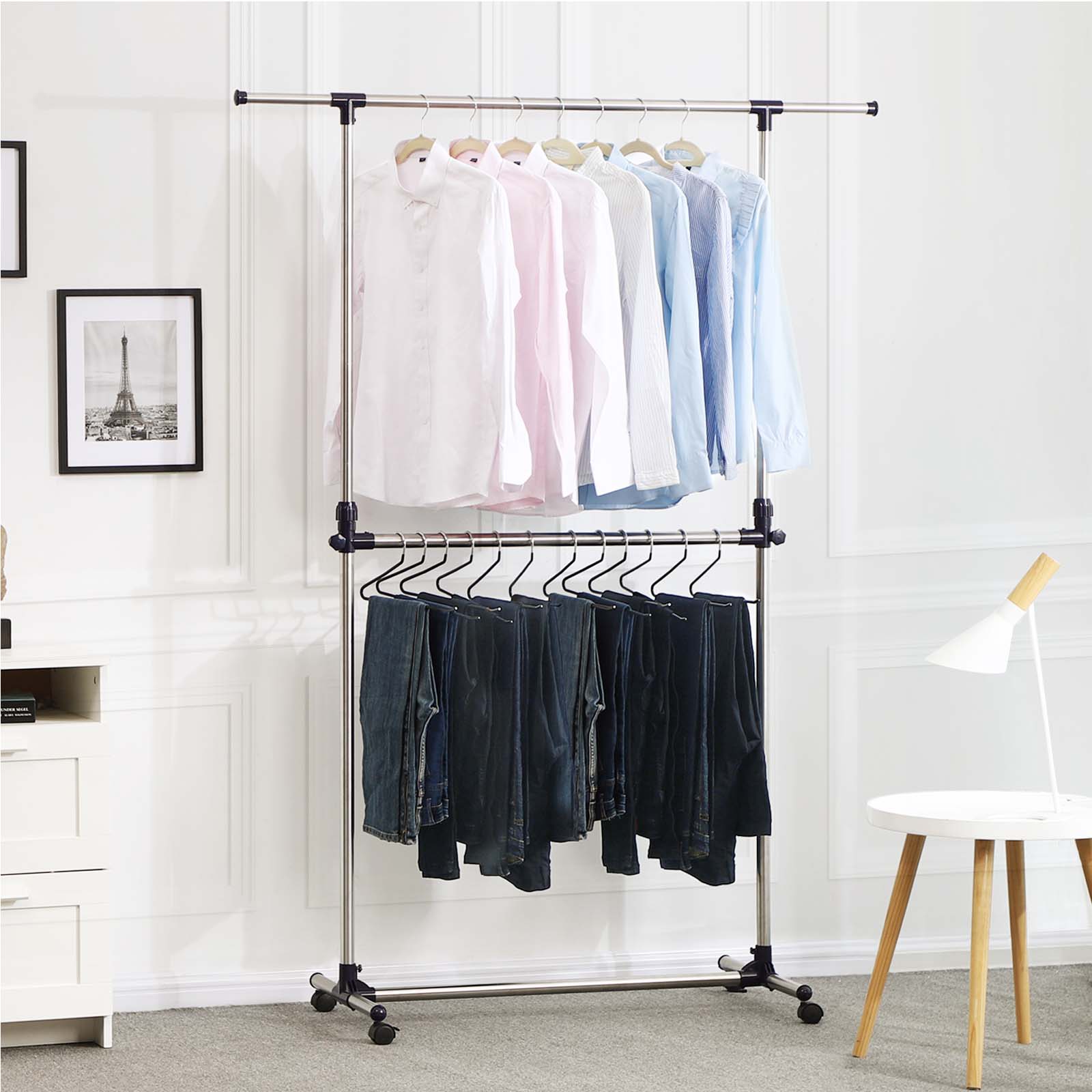 Adjustable Garment Rack - Stainless Steel - Silver - Middle Rail Design