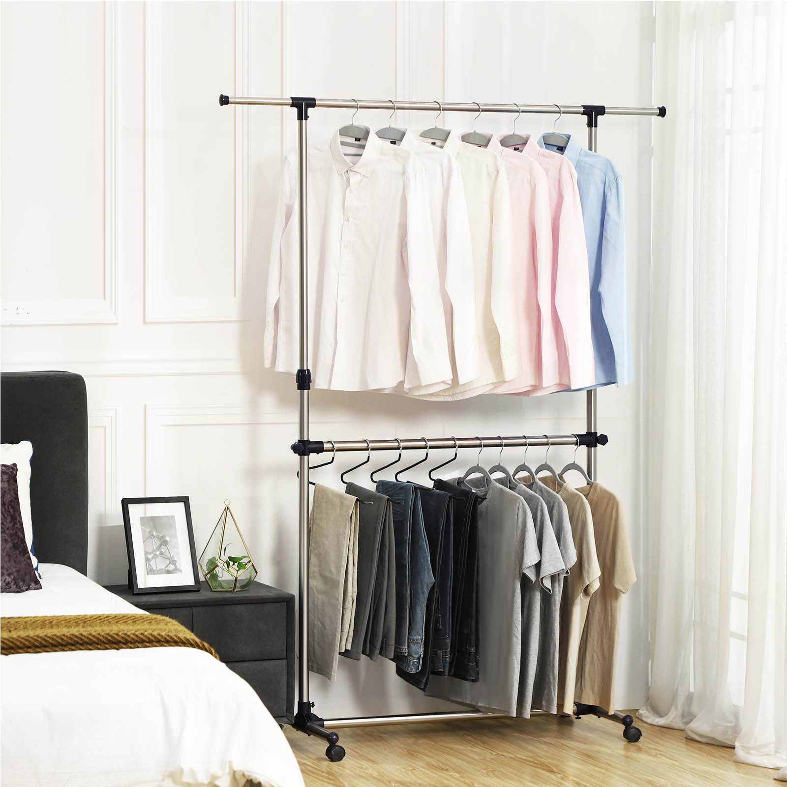 Adjustable Garment Rack - Stainless Steel - Silver - Middle Rail Design