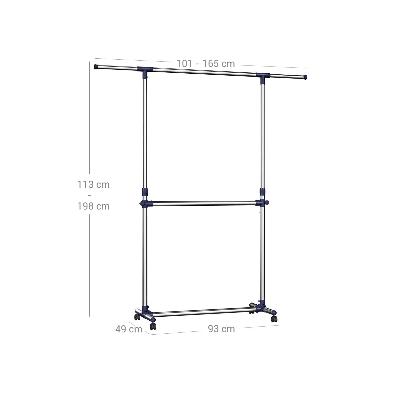 Adjustable Garment Rack - Stainless Steel - Silver - Middle Rail Design