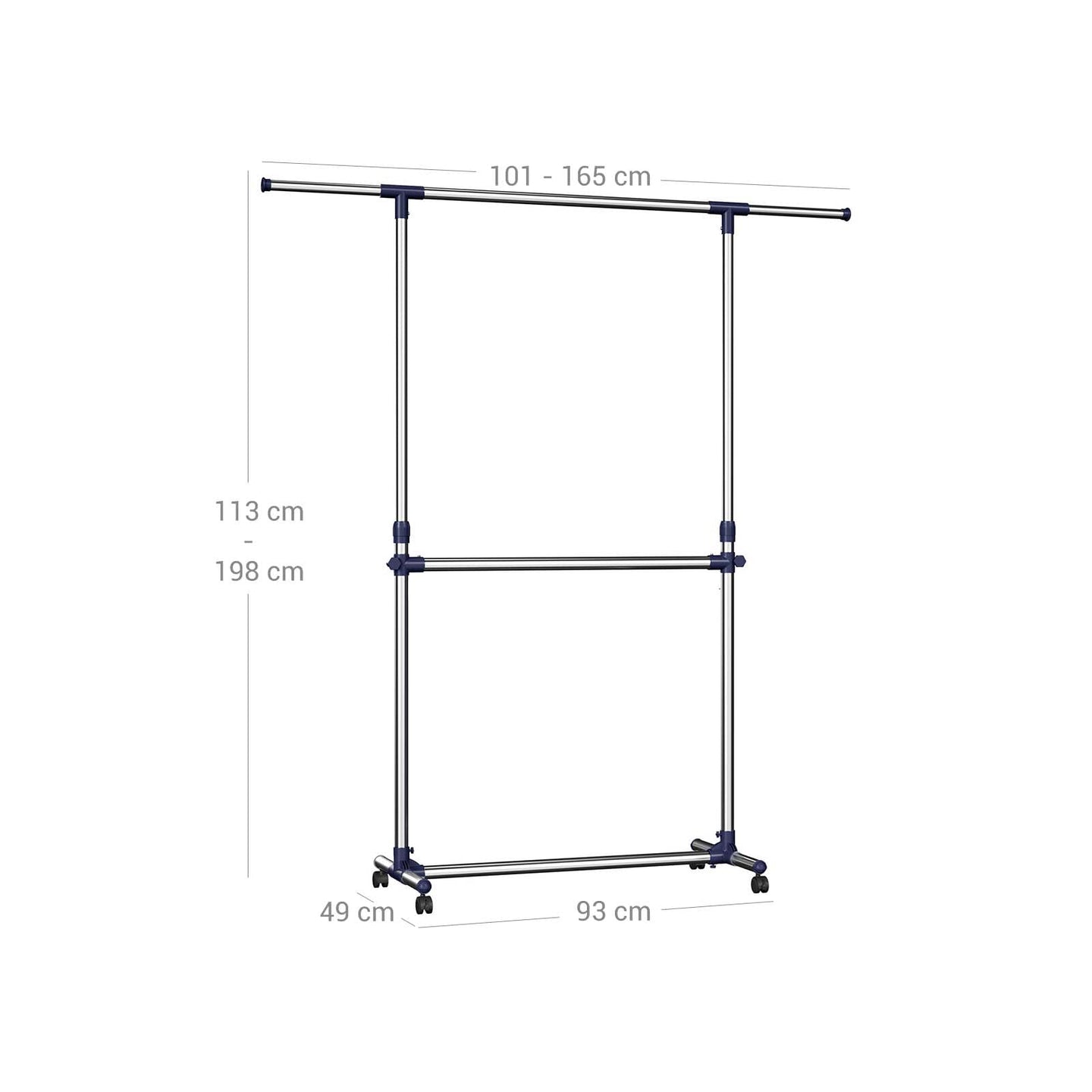 Adjustable Garment Rack - Stainless Steel - Silver - Middle Rail Design