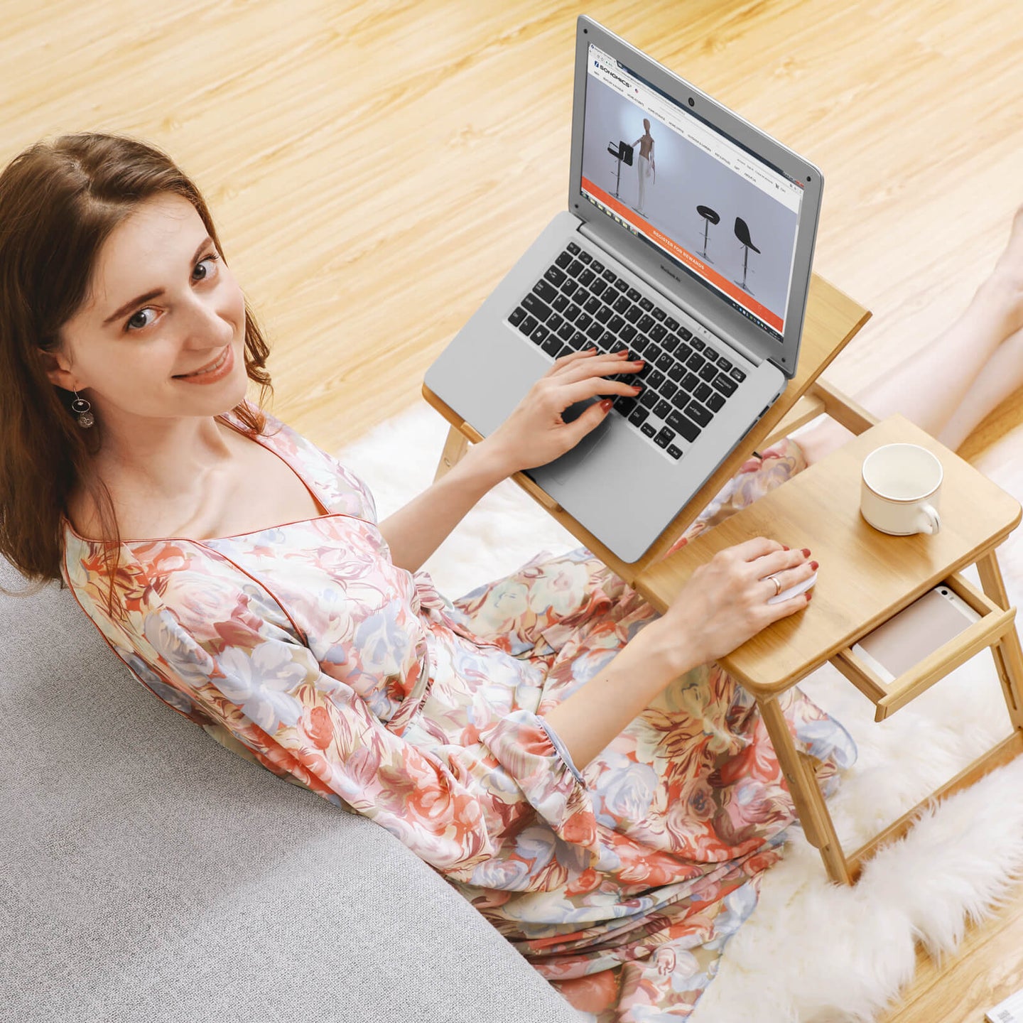 Adjustable Laptop Table - Bamboo - Natural - Folding with Drawer
