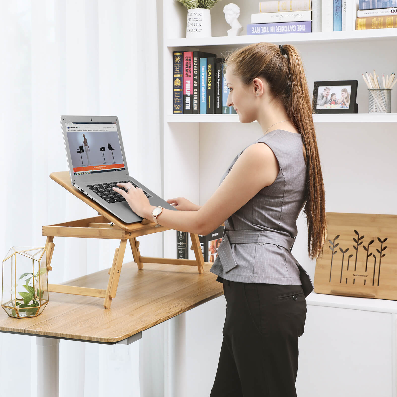 Adjustable Laptop Table - Bamboo - Natural - Folding with Drawer