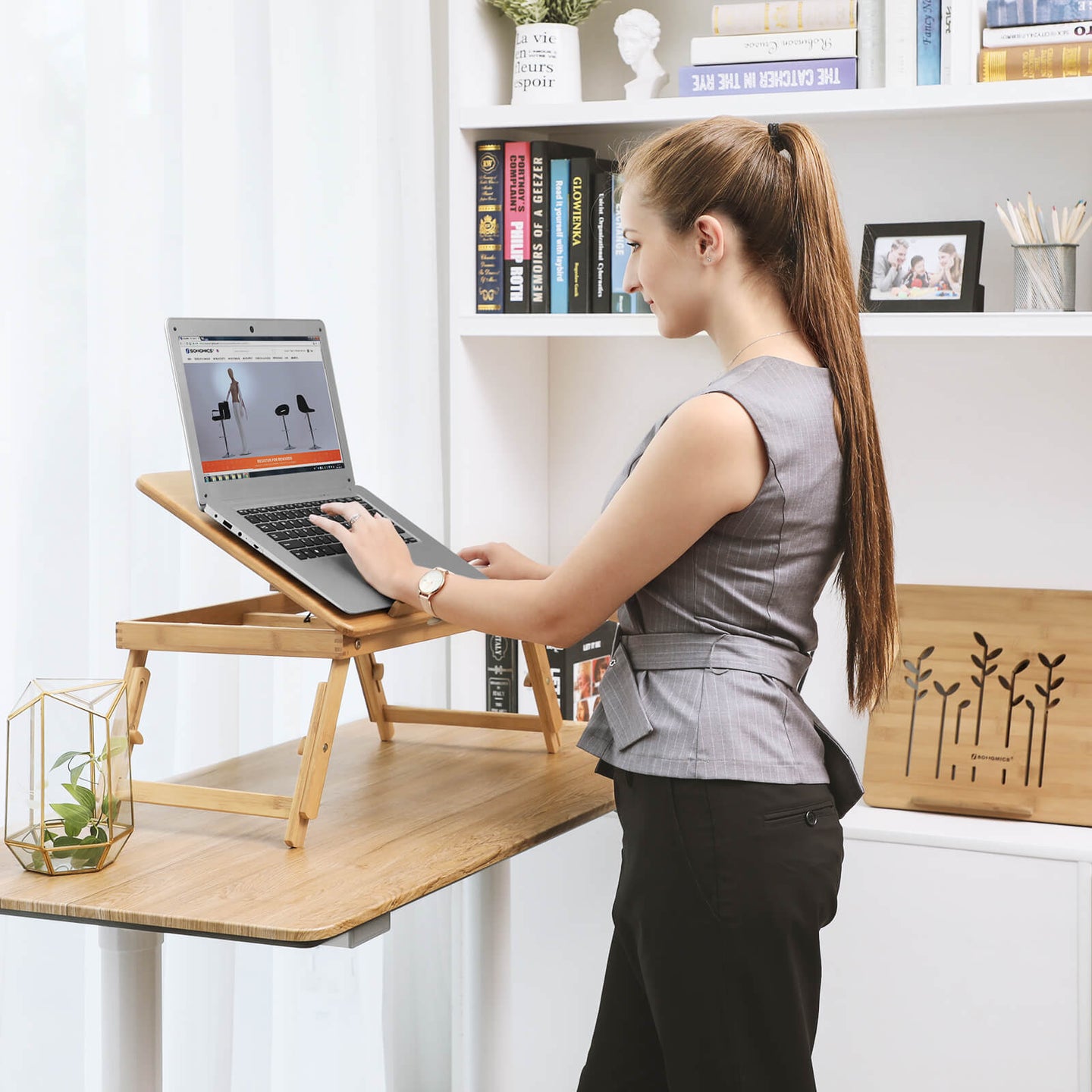 Adjustable Laptop Table - Bamboo - Natural - Folding with Drawer