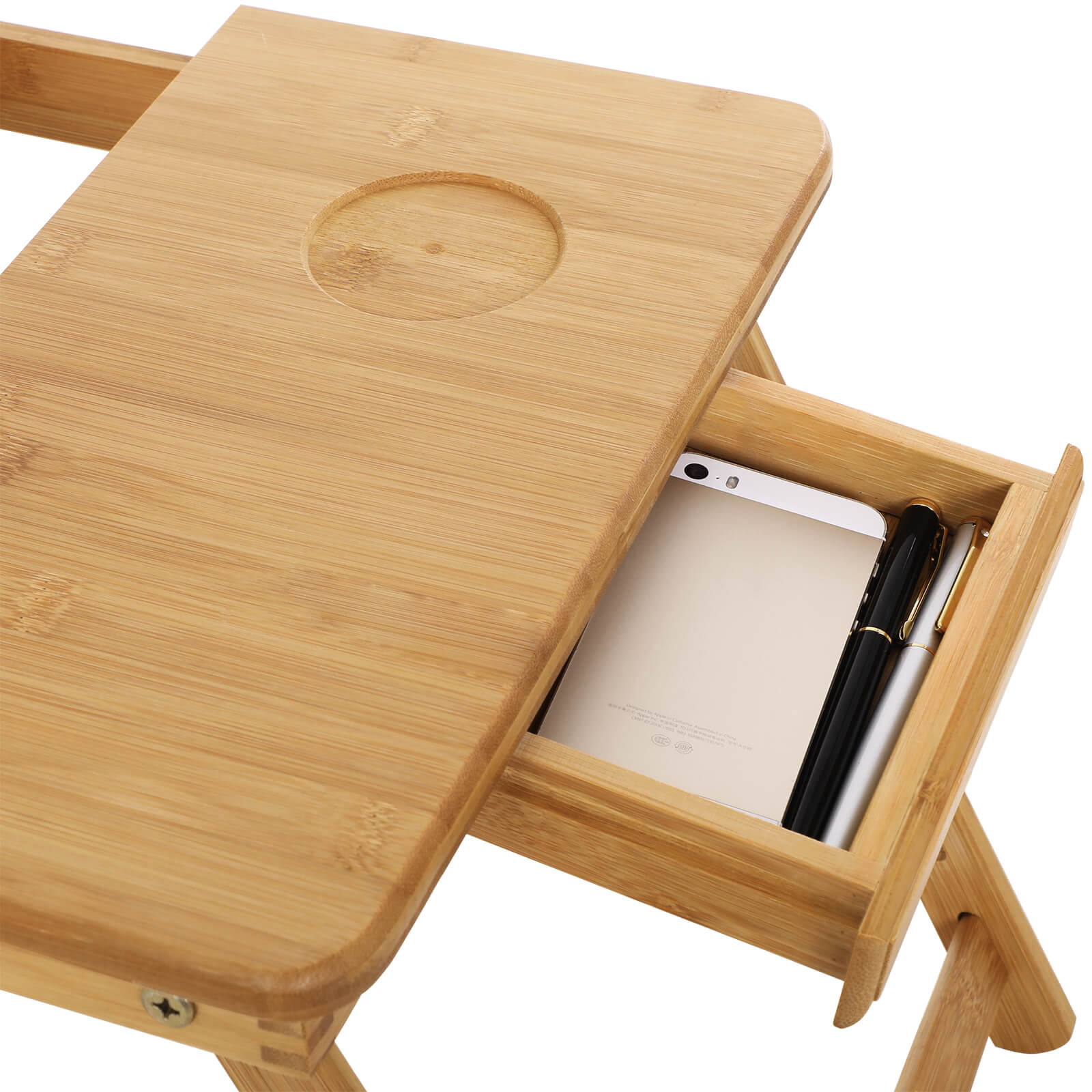 Adjustable Laptop Table - Bamboo - Natural - Folding with Drawer