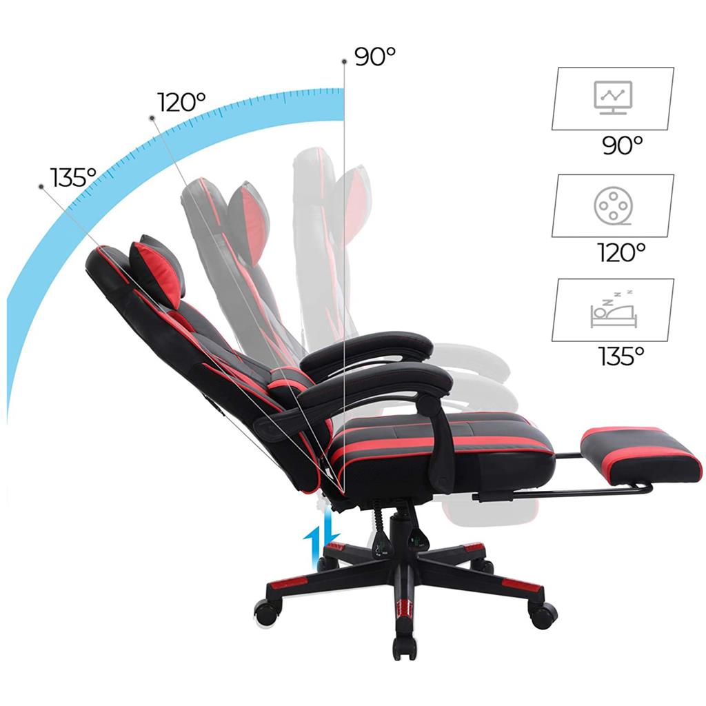 Adjustable Office Chair - Fabric - Black and Red - Ergonomic Design with Footrest and Lumbar Support