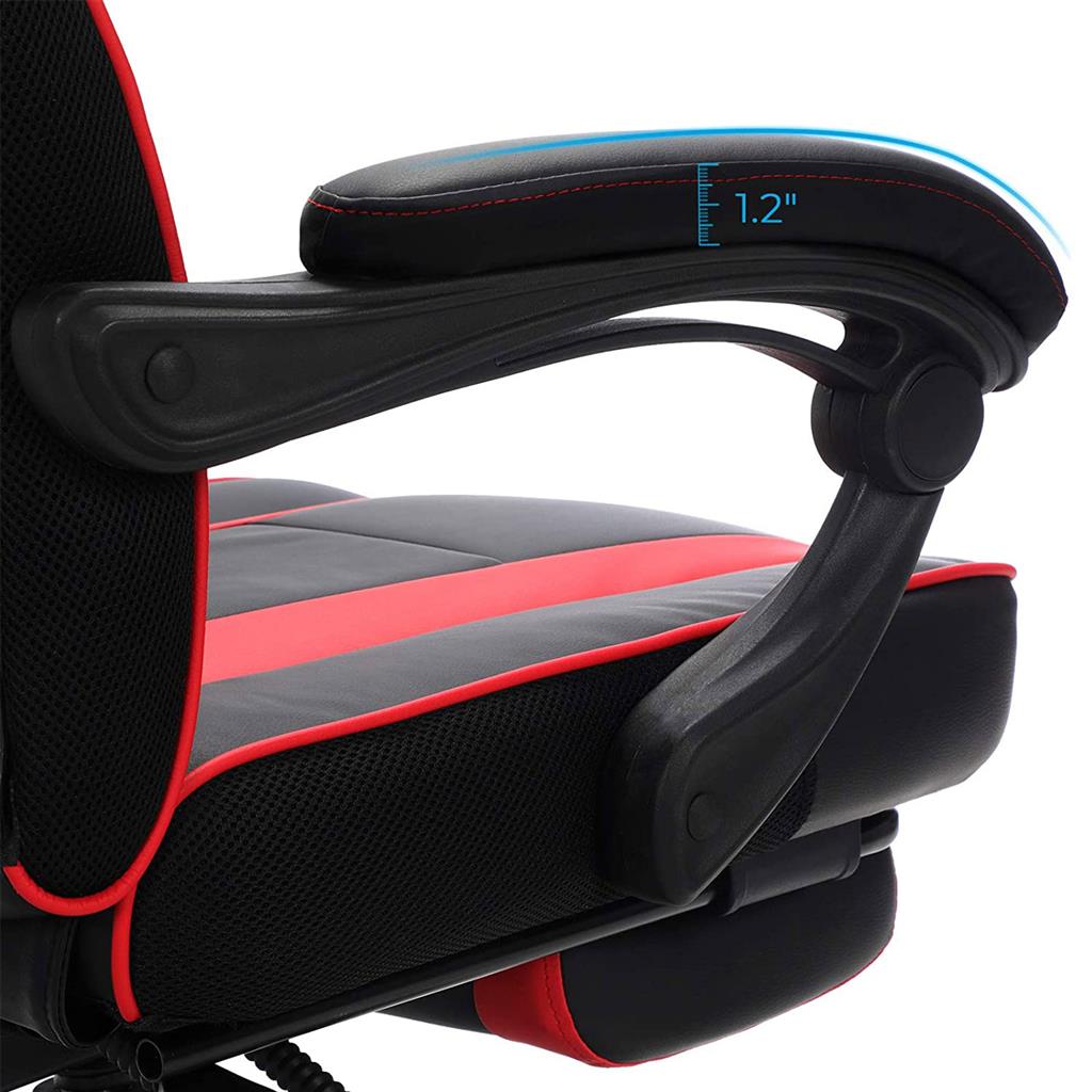 Adjustable Office Chair - Fabric - Black and Red - Ergonomic Design with Footrest and Lumbar Support
