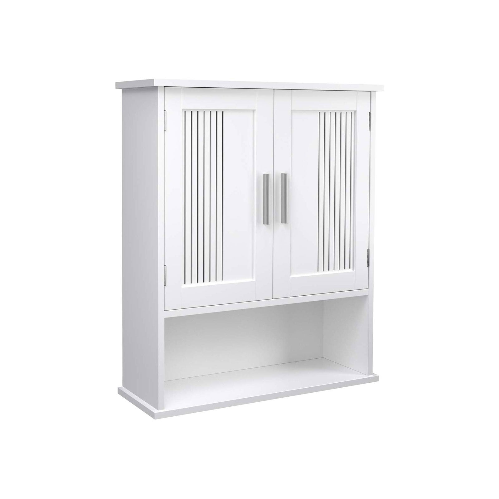 Wall Cabinet - Wood - White - Adjustable Shelf with Double Doors and Open Shelf