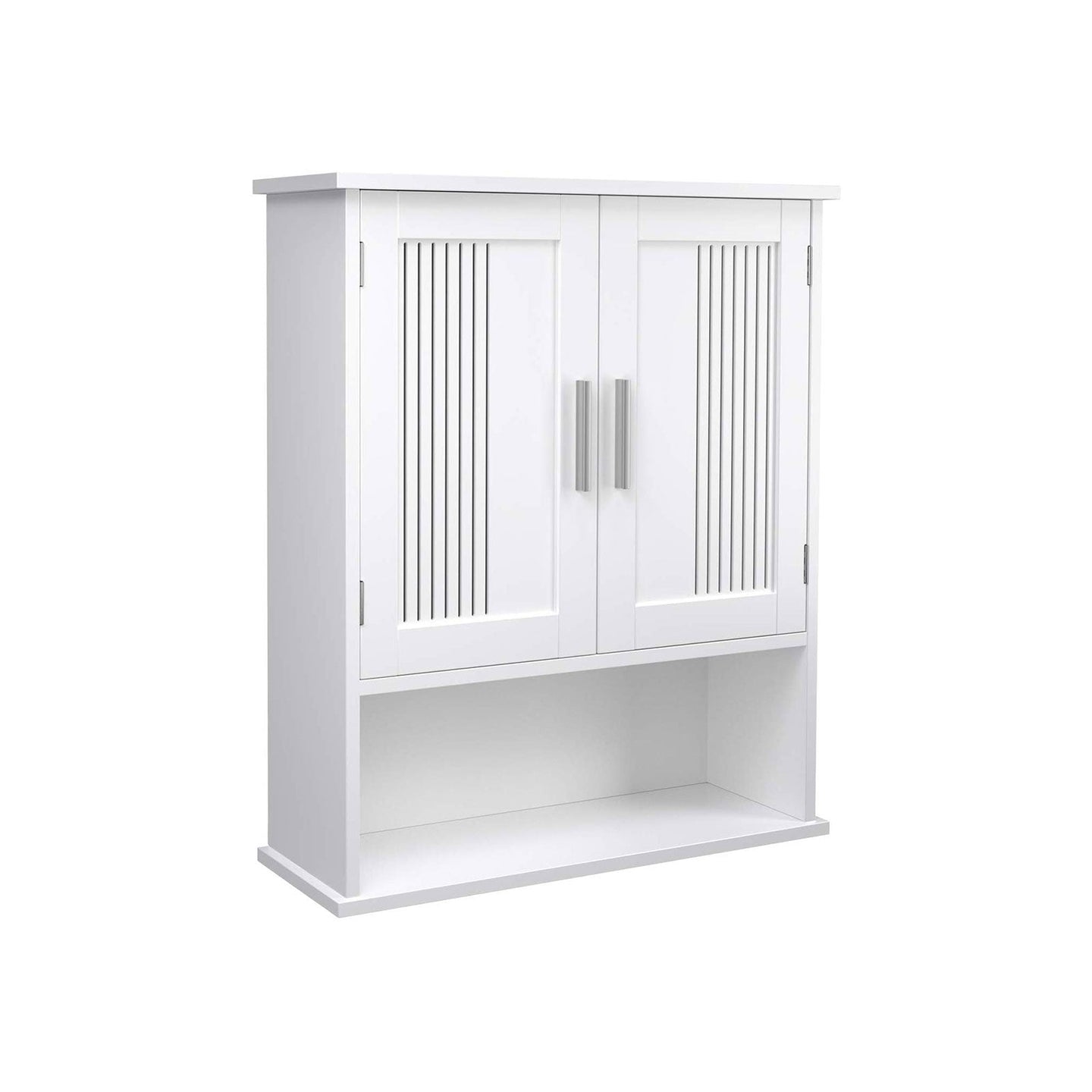 Wall Cabinet - Wood - White - Adjustable Shelf with Double Doors and Open Shelf