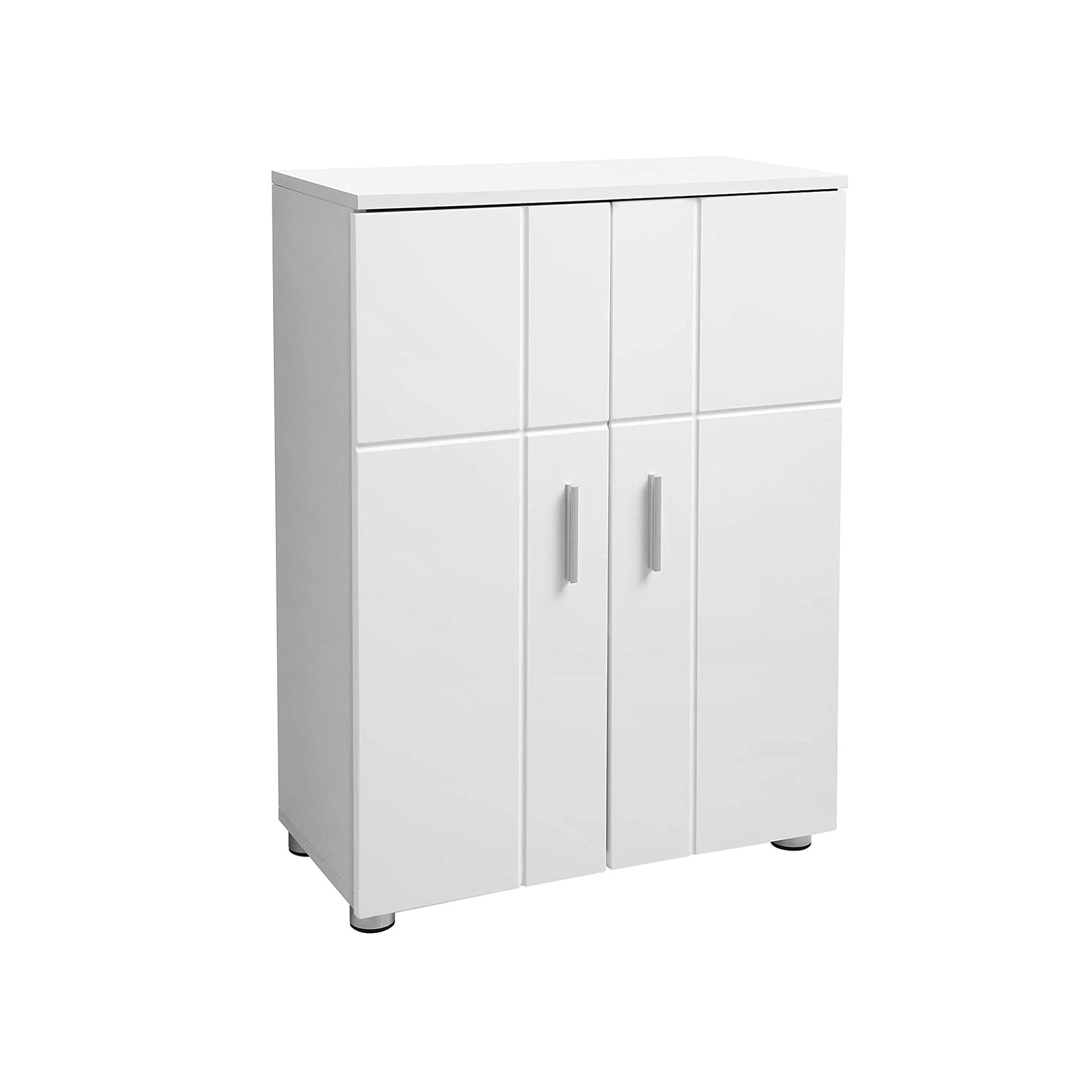 Floor Cabinet - Engineered Wood - White - Double Door with Adjustable Shelves and Buffer Hinges