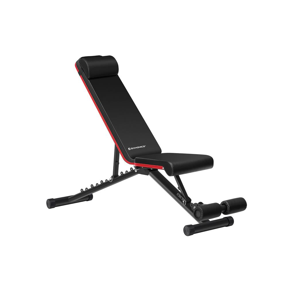 Adjustable Foldable Weight Bench - Steel - Black and Red - Tilting Backrest and Seat