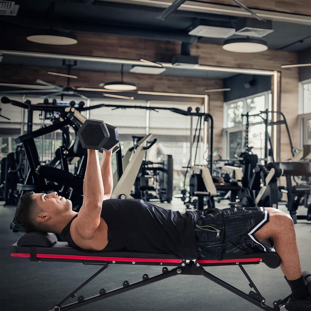 Adjustable Foldable Weight Bench - Steel - Black and Red - Tilting Backrest and Seat