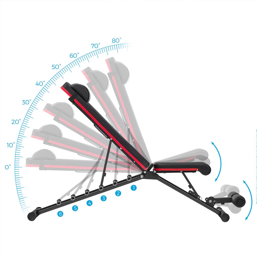 Adjustable Foldable Weight Bench - Steel - Black and Red - Tilting Backrest and Seat