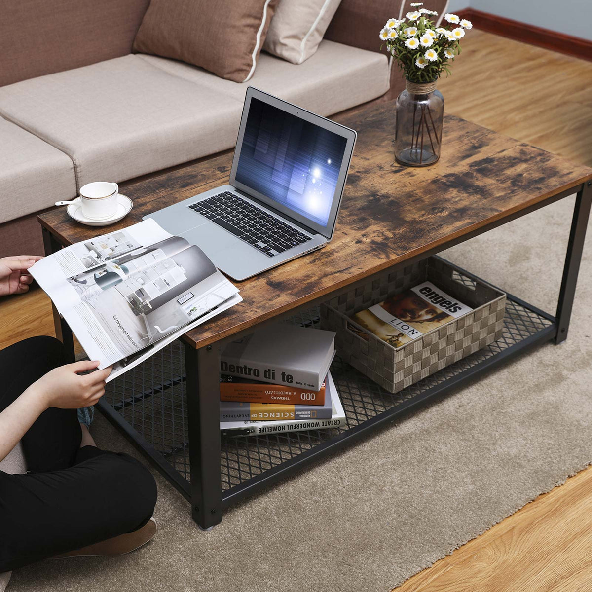 Coffee Table - Wood - Rustic Brown - Spacious and Functional Surface