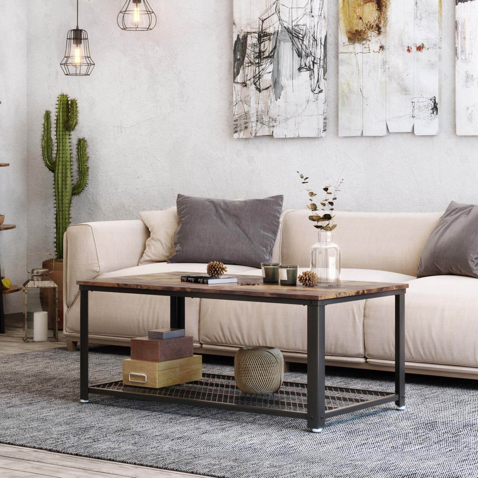 Coffee Table - Wood - Rustic Brown - Spacious and Functional Surface