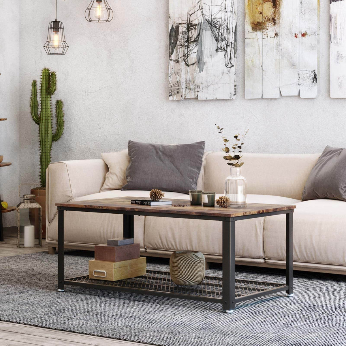 Coffee Table - Wood - Rustic Brown - Spacious and Functional Surface
