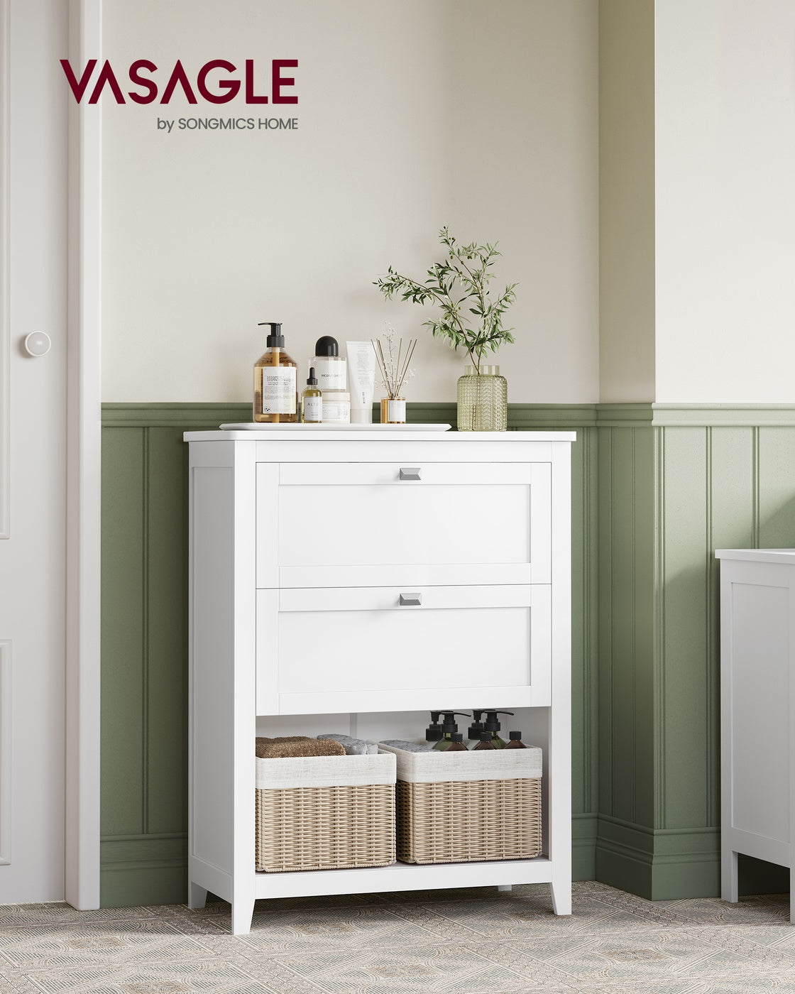 Bathroom Cabinet 2 Drawers - MDF - Cloud White