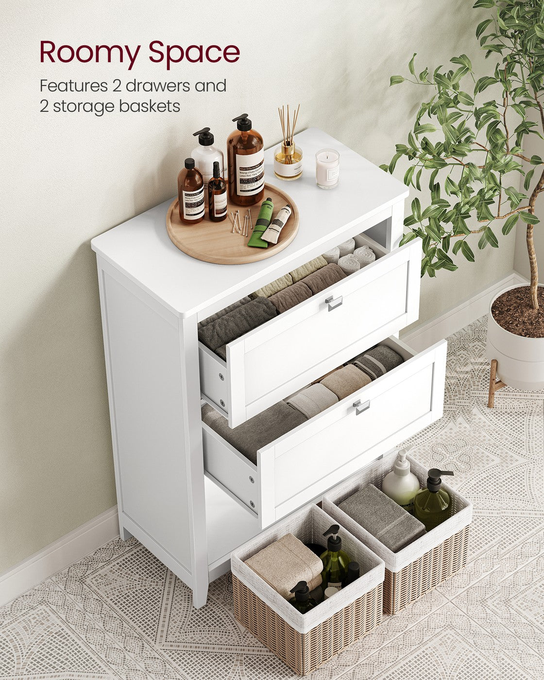 Bathroom Cabinet 2 Drawers - MDF - Cloud White