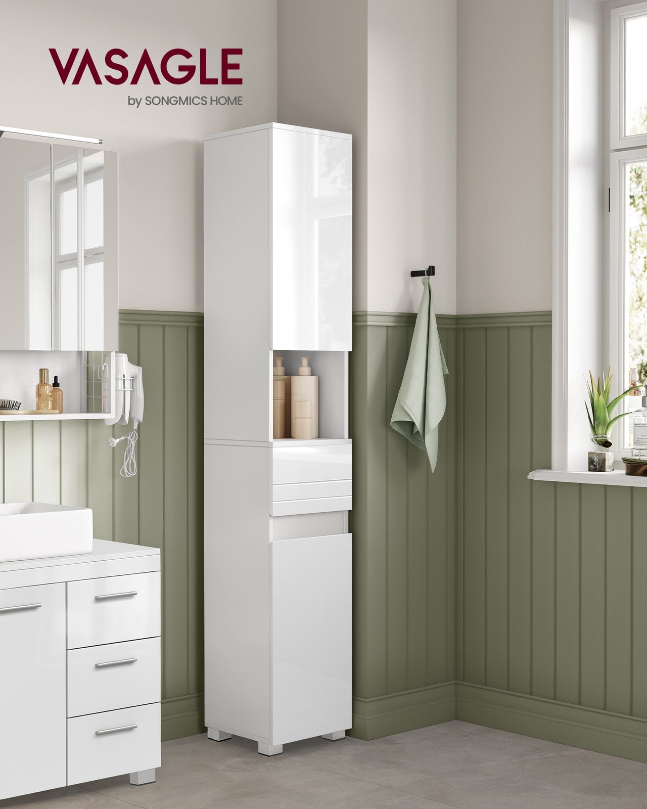 Tall and Slim Bathroom Cabinet - MDF - White