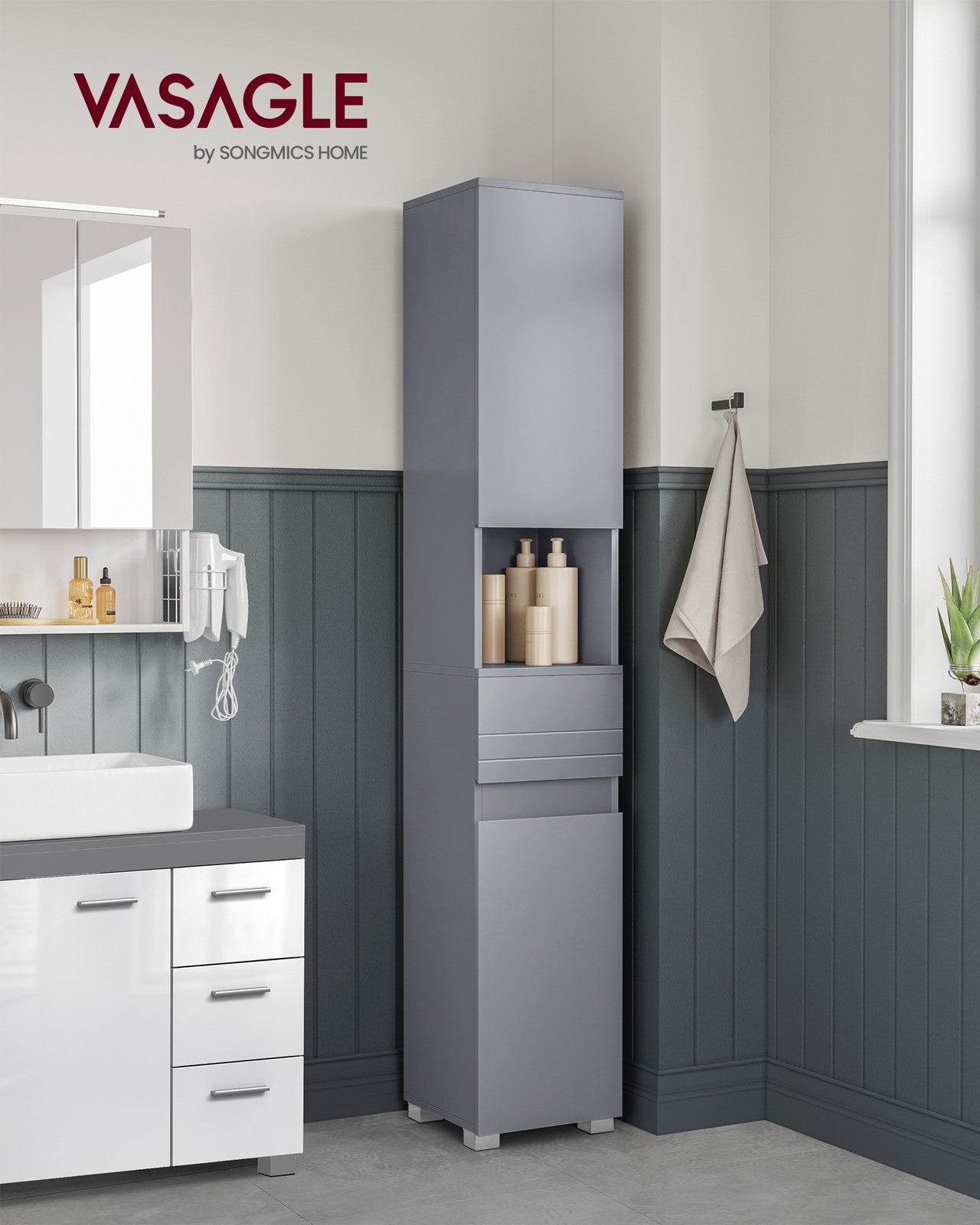 Sleek Bathroom Cabinet - MDF - Mystic Grey - with a Drawer