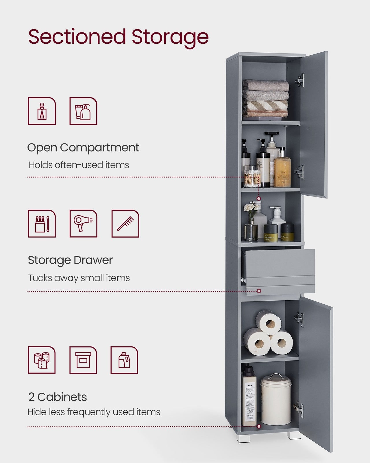 Sleek Bathroom Cabinet - MDF - Mystic Grey - with a Drawer
