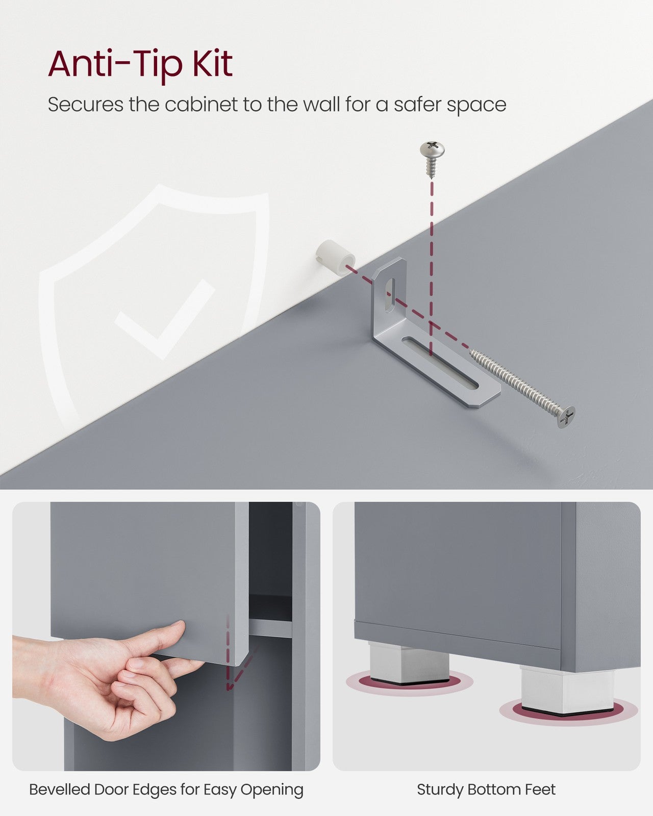 Sleek Bathroom Cabinet - MDF - Mystic Grey - with a Drawer