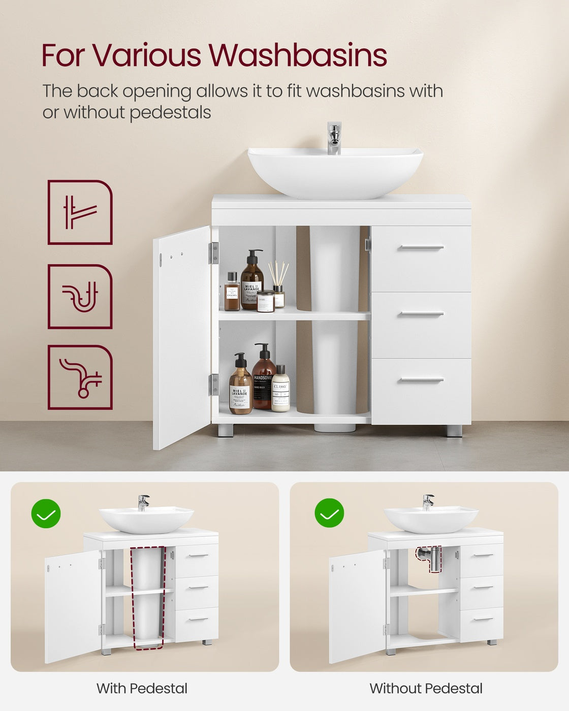 Under-Sink Bathroom Cabinet - MDF - Cloud White