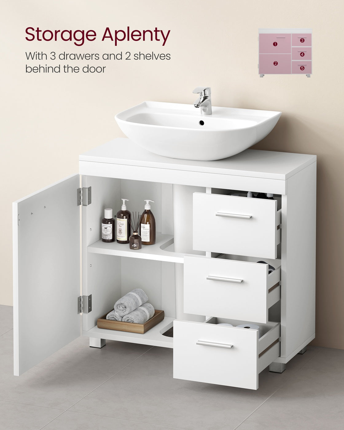 Under-Sink Bathroom Cabinet - MDF - Cloud White