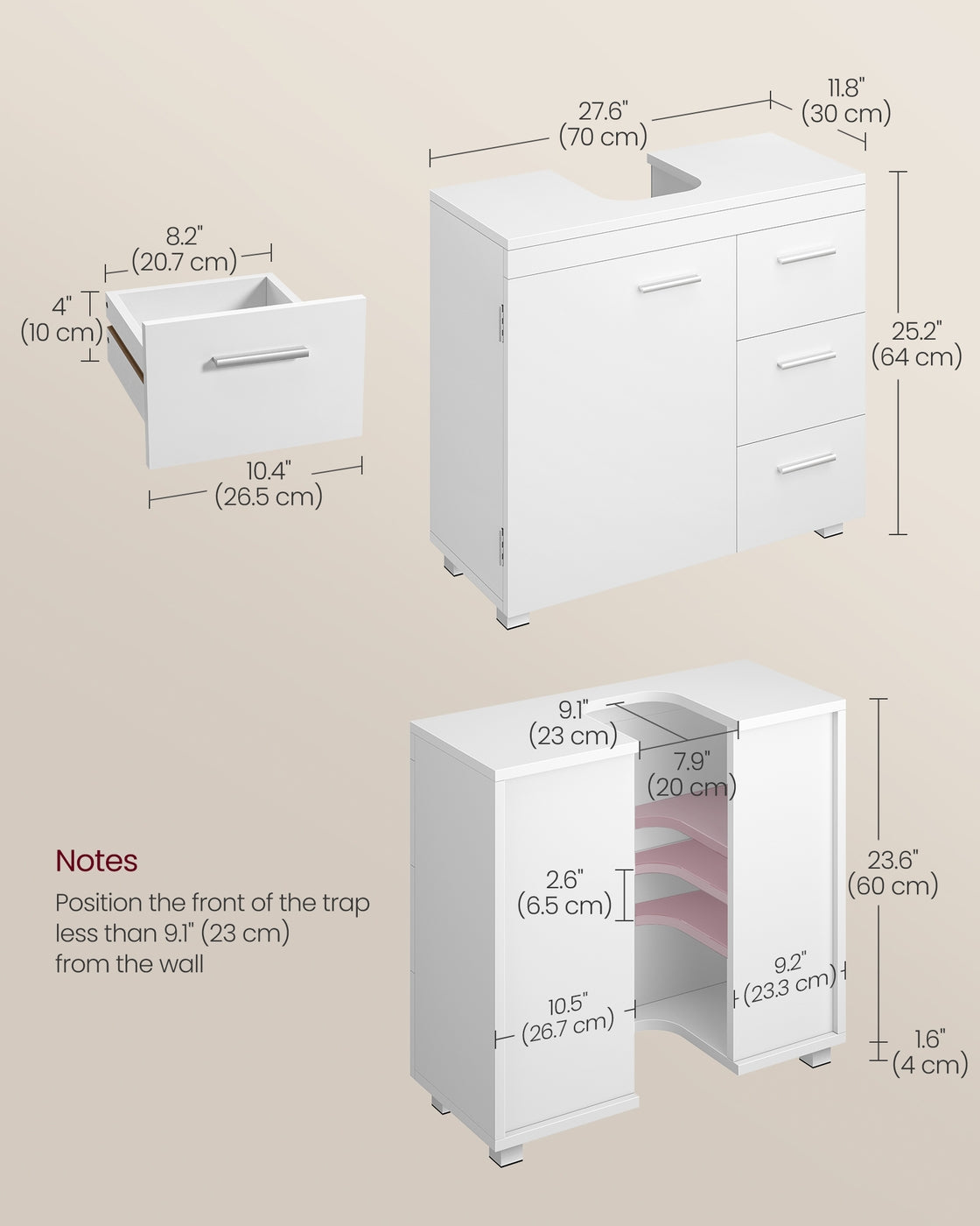 Under-Sink Bathroom Cabinet - MDF - Cloud White