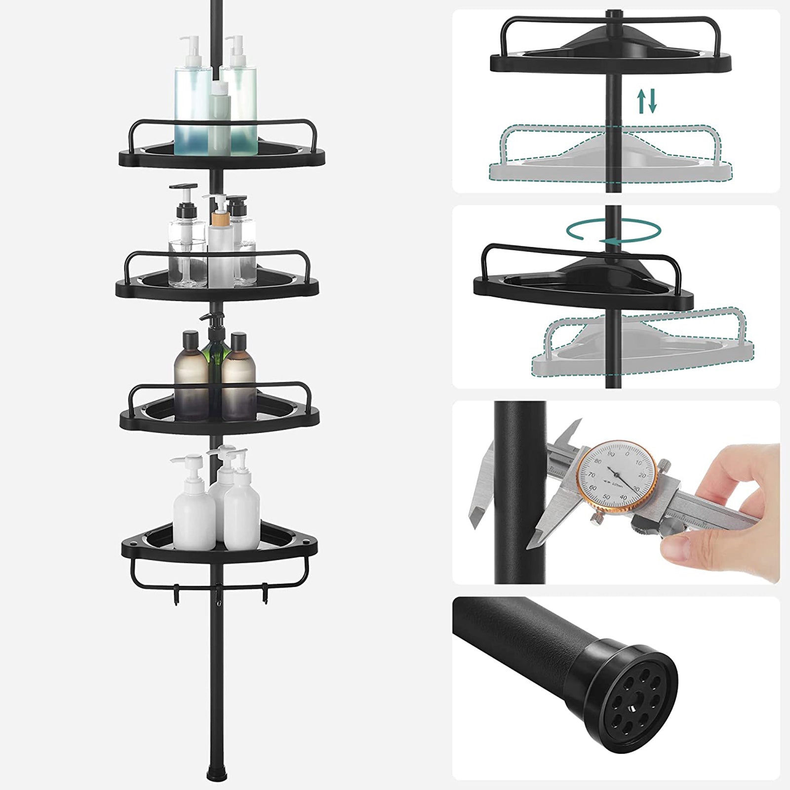 Black Adjustable Corner Bathroom Shelf - Steel Tube - Black