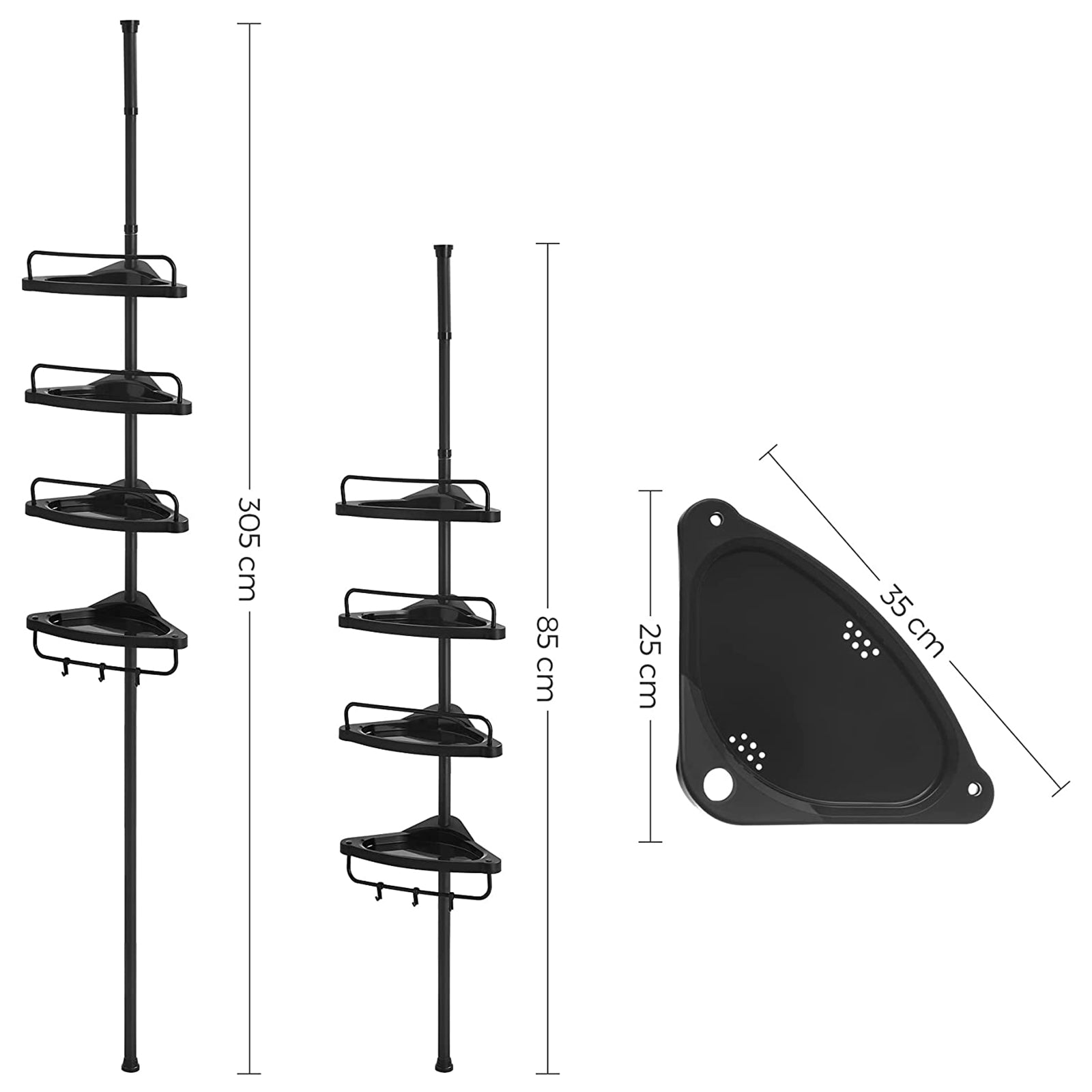 Black Adjustable Corner Bathroom Shelf - Steel Tube - Black