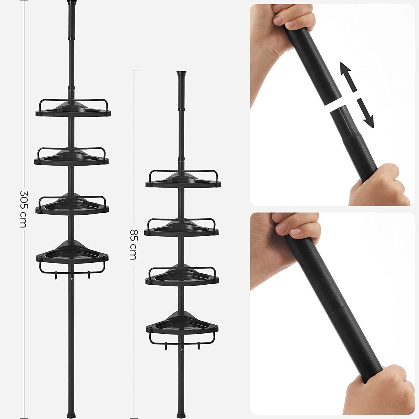 Black Adjustable Corner Bathroom Shelf - Steel Tube - Black