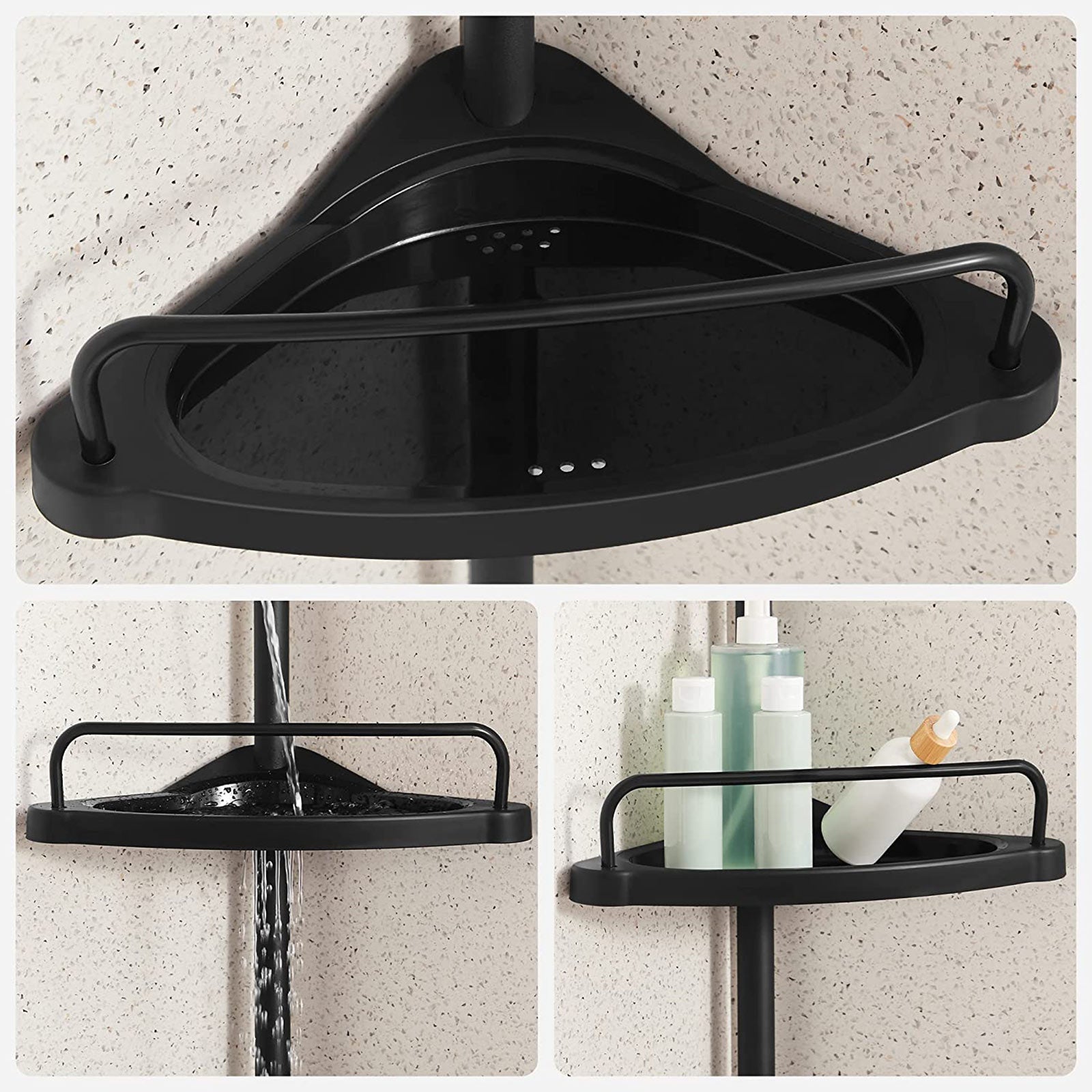 Black Adjustable Corner Bathroom Shelf - Steel Tube - Black