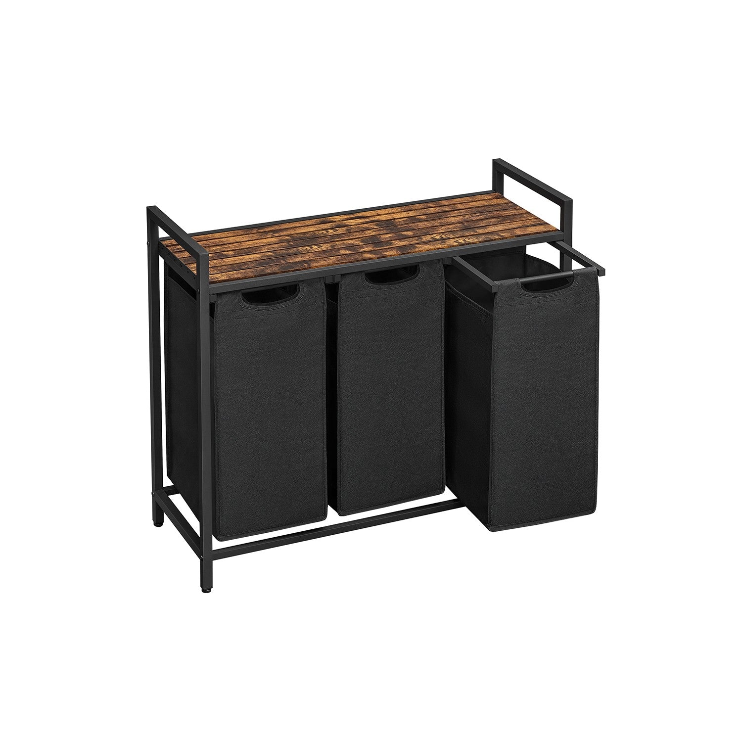 Laundry Basket - MDF and Steel - Rustic Brown - with 3 Pull-Out