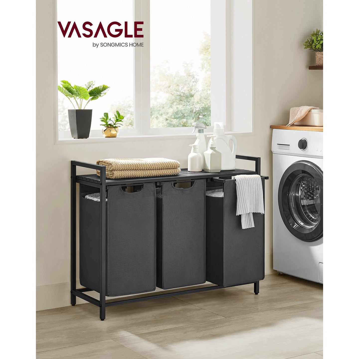 Laundry Basket - MDF and Steel - Black and Grey