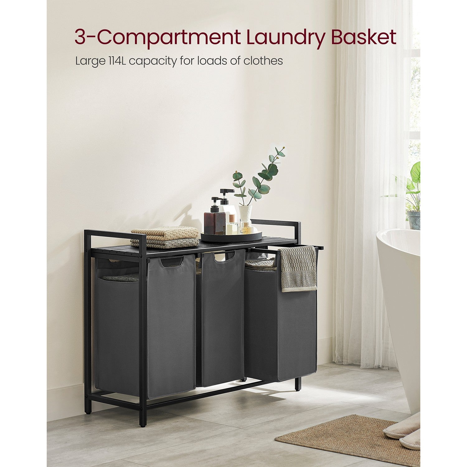 Laundry Basket - MDF and Steel - Black and Grey