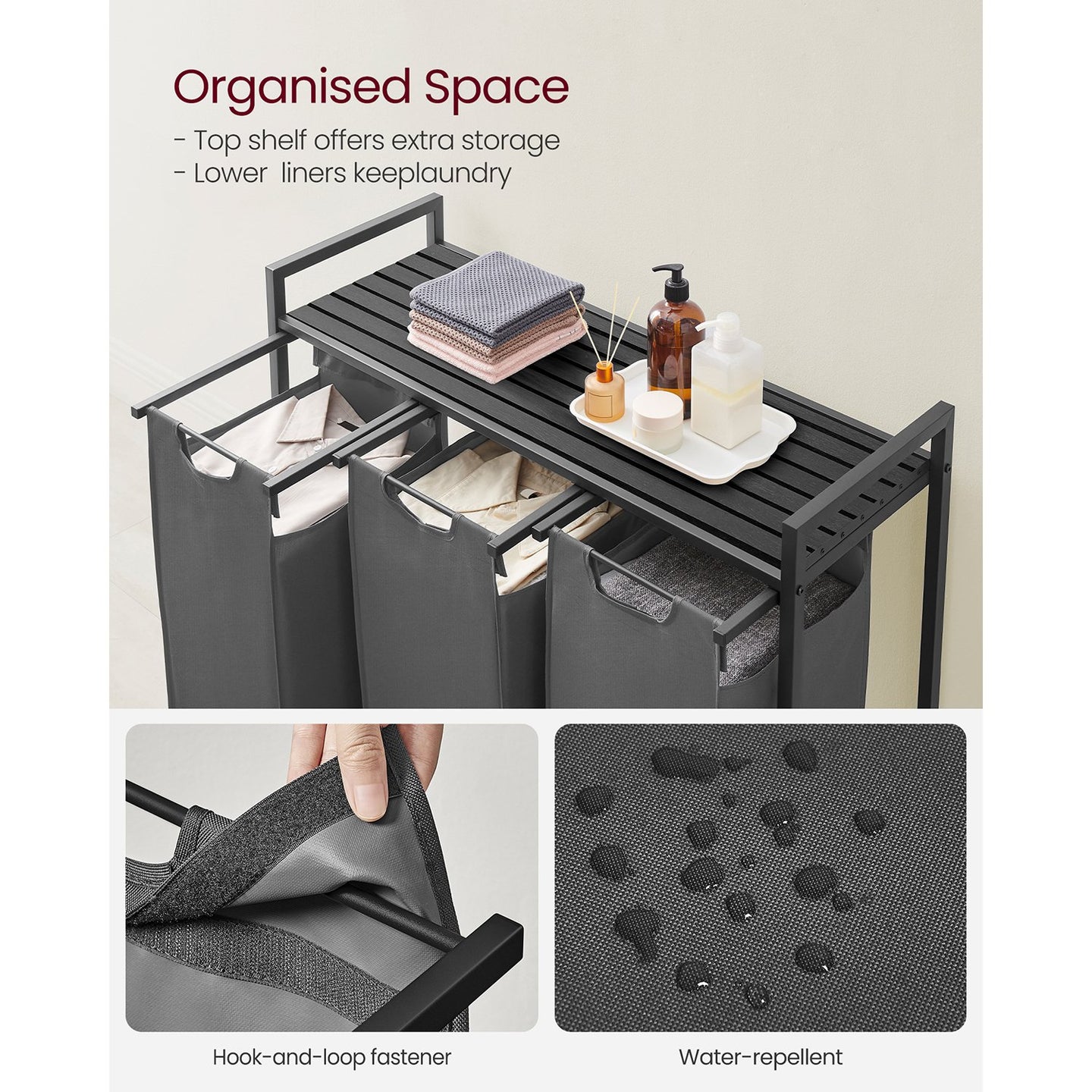 Laundry Basket - MDF and Steel - Black and Grey
