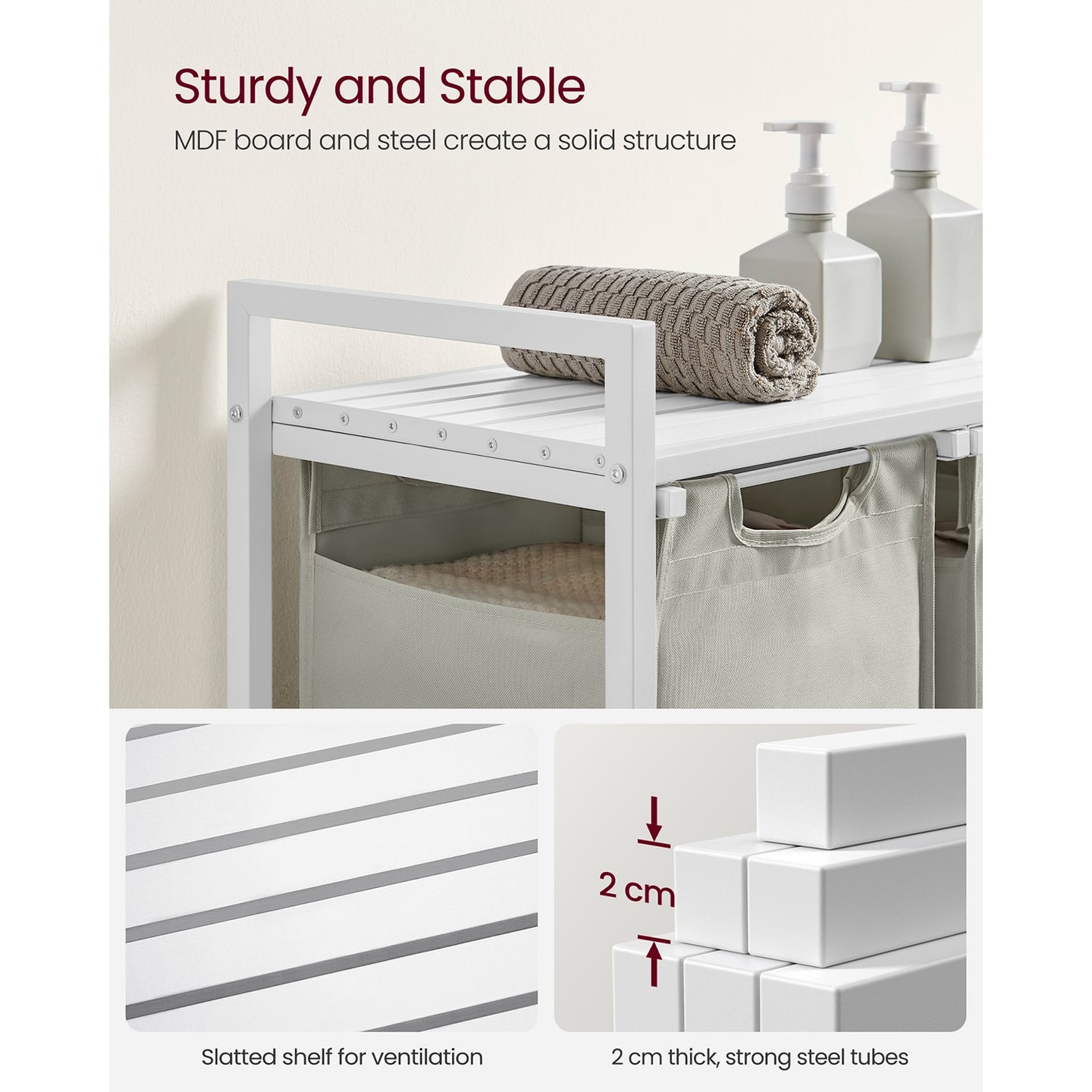 Laundry Basket - MDF and Steel - White
