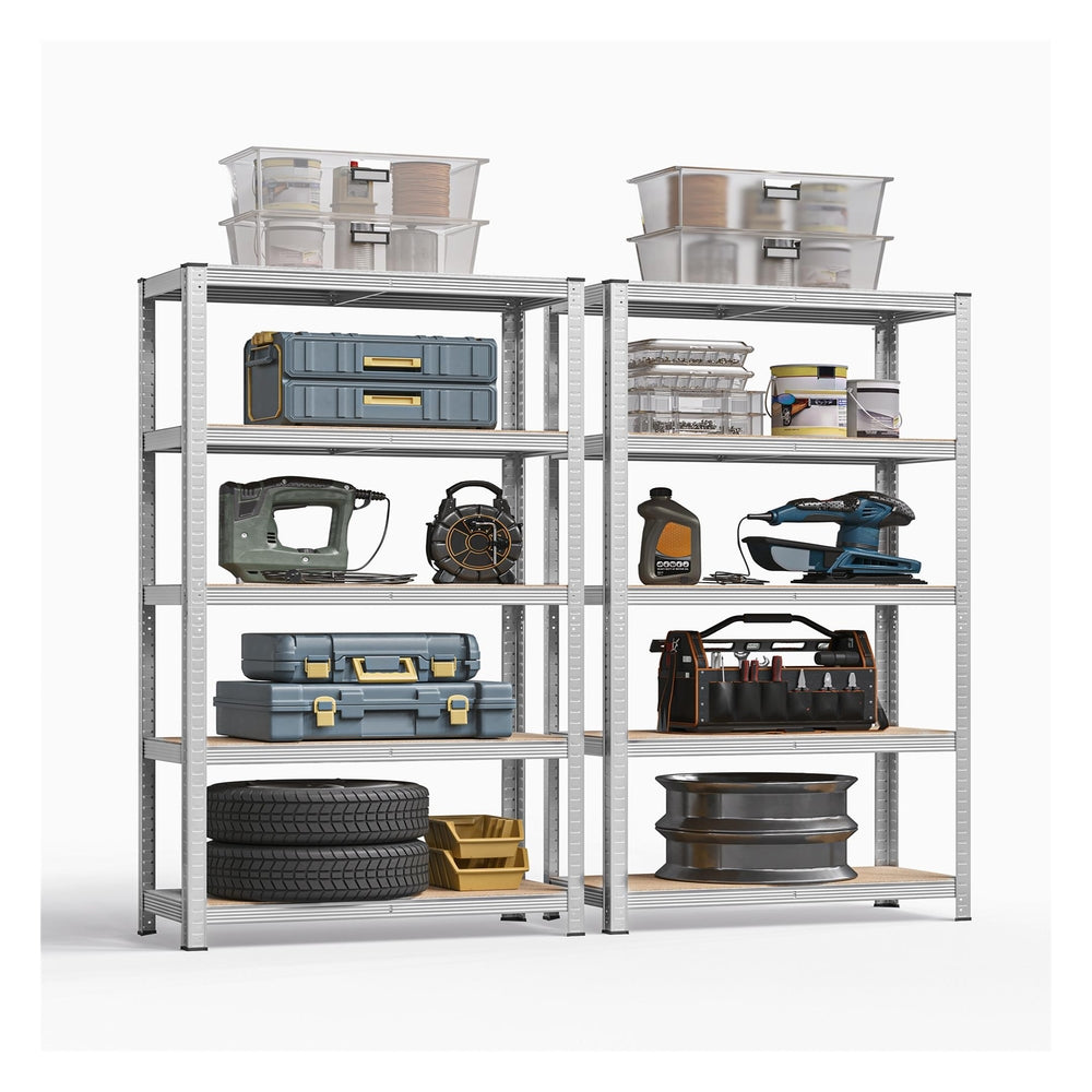 Set of 2 Silver Garage Shelving - Steel Frame and MDF - Silver