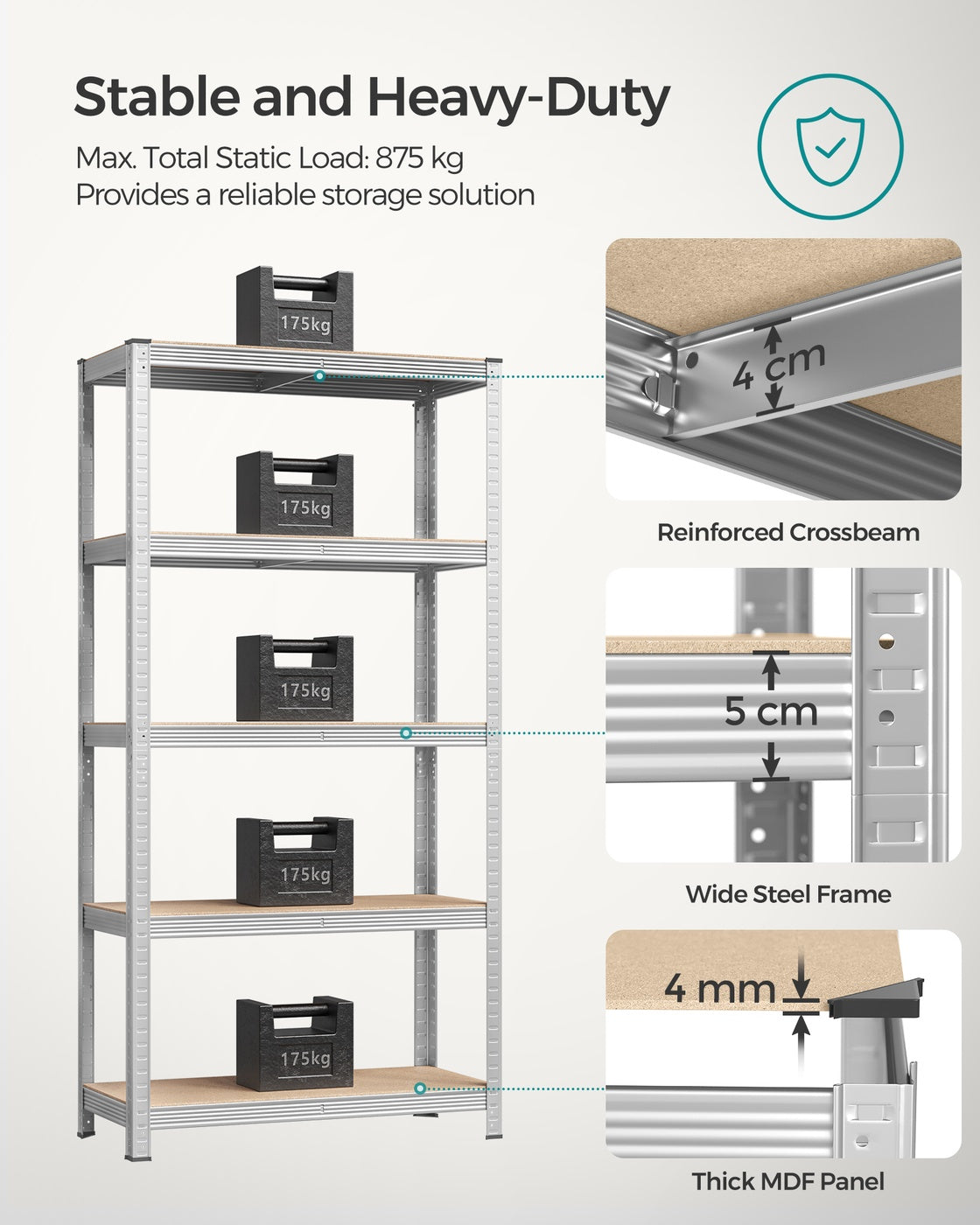 Set of 2 Silver Garage Shelving - Steel Frame and MDF - Silver
