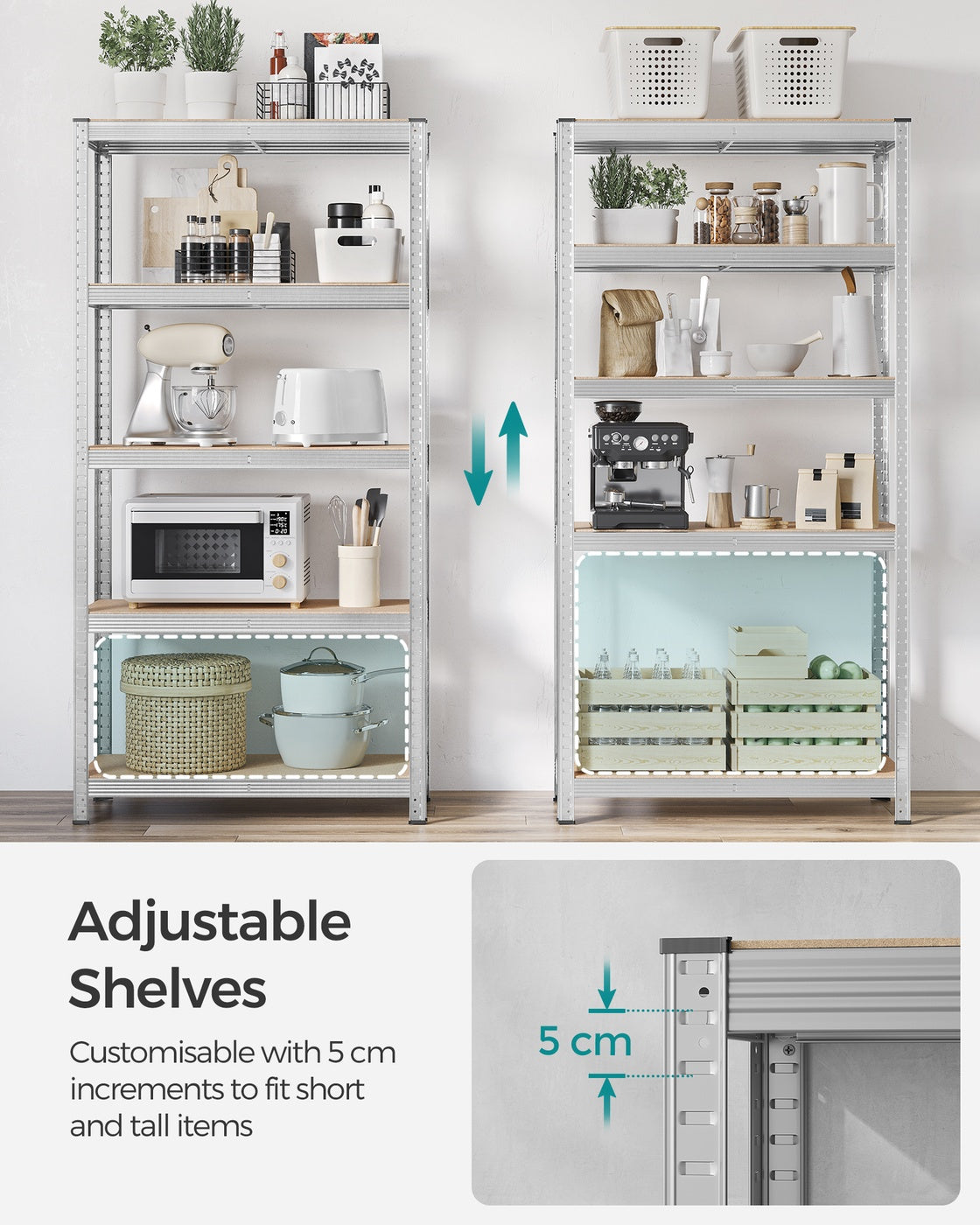 Set of 2 Silver Garage Shelving - Steel Frame and MDF - Silver