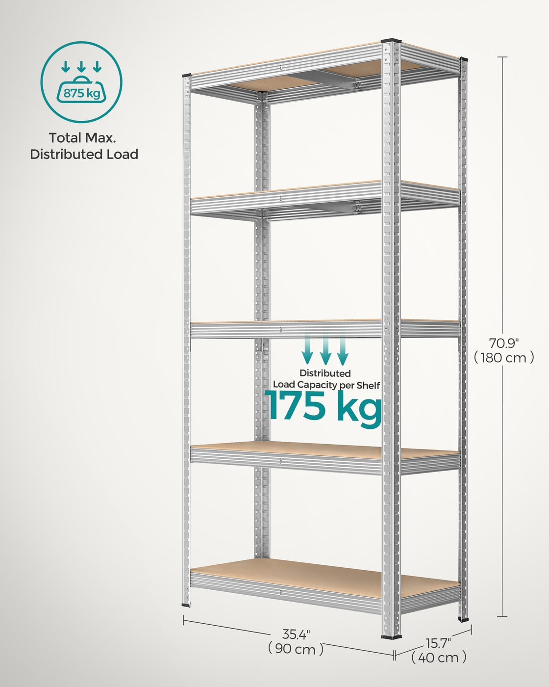 Set of 2 Silver Garage Shelving - Steel Frame and MDF - Silver