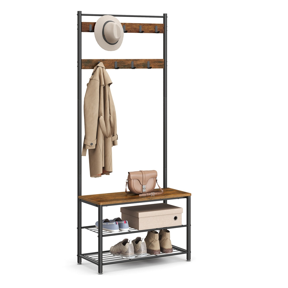 Hat Coat Stand - Particleboard and Metal - Rustic Brown