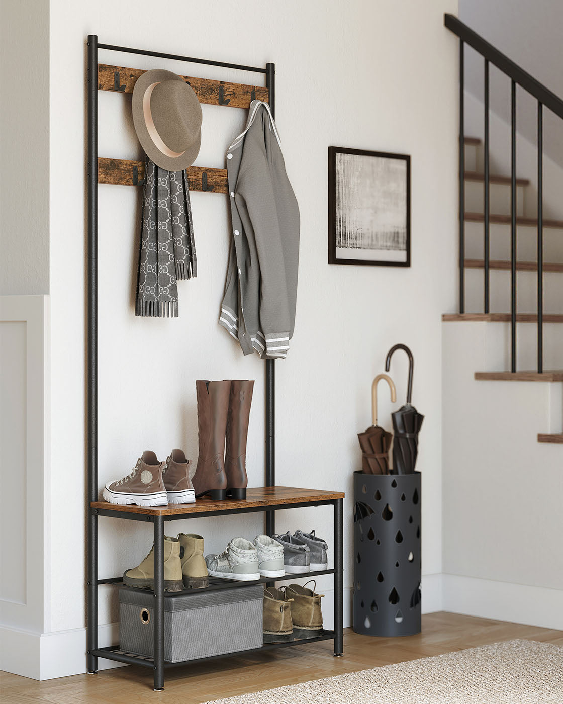 Hat Coat Stand - Particleboard and Metal - Rustic Brown