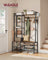 9 Hook Coat Rack - Wood and Steel - Rustic Brown - with Shoe Bench