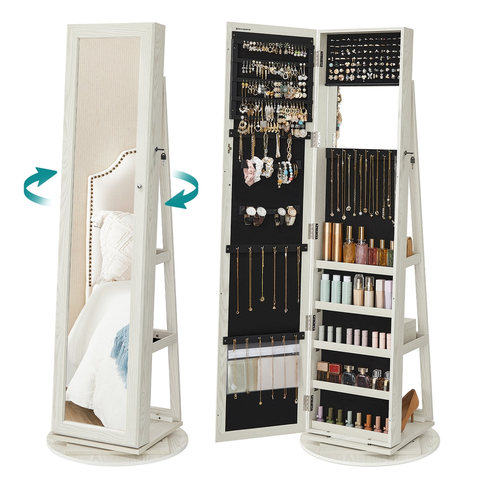 Rotatable Jewellery Cabinet - Wood - White